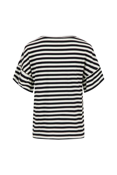 Zusss T-shirt met vlindermouw gestreept off-white/zwart