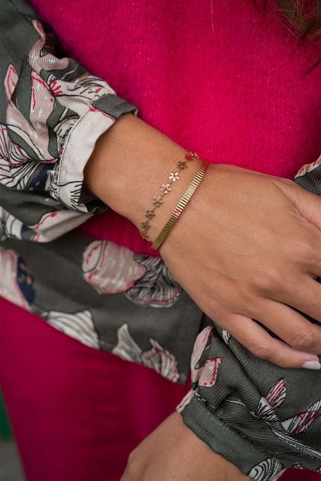 Zusss armband met bloemen roze rood