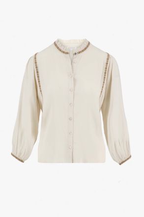 blouse met borduursels zand/saliegroen