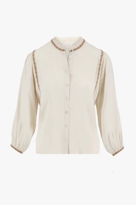 Zusss blouse met borduursels zand/saliegroen