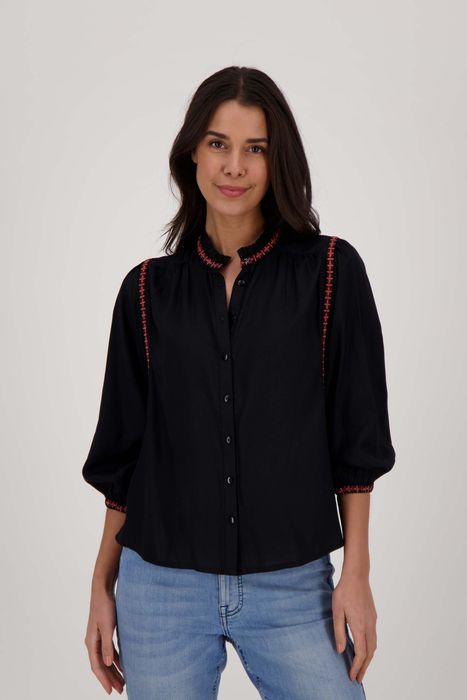 Zusss blouse met borduursels zwart/koraalroze
