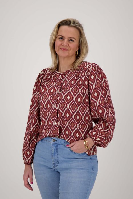 Zusss blouse met ikat print zand/roodbruin