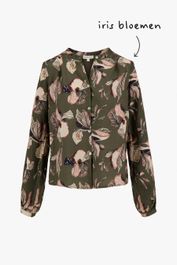 	 Blouse met iris bloemen print donkergroen