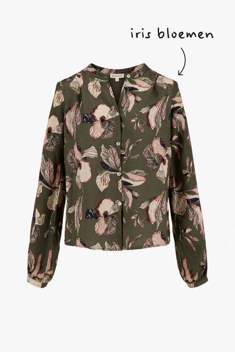 Zusss blouse met iris bloemen print donkergroen