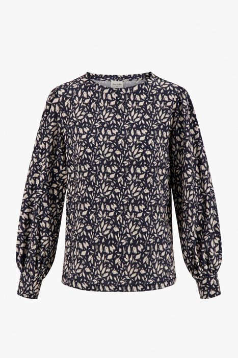 Zusss boothals top met blaadjesprint donkerblauw