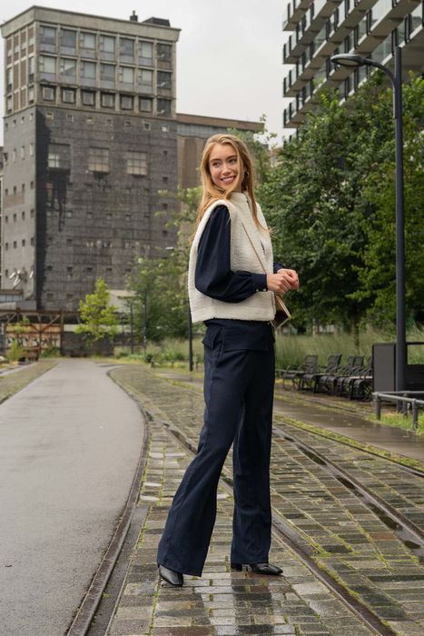 Zusss broek van crinkle stof donkerblauw