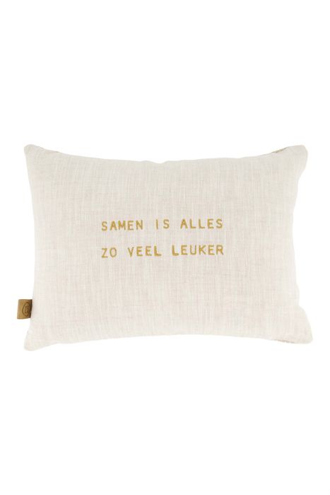 Zusss kussen samen is alles leuker hartjes 35x25cm zand/warmgrijs