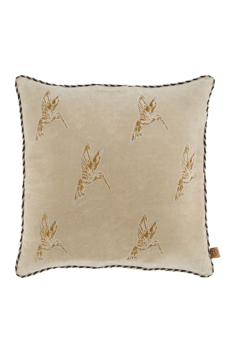 Zusss kussen velvet colibri borduur 45x45cm zand