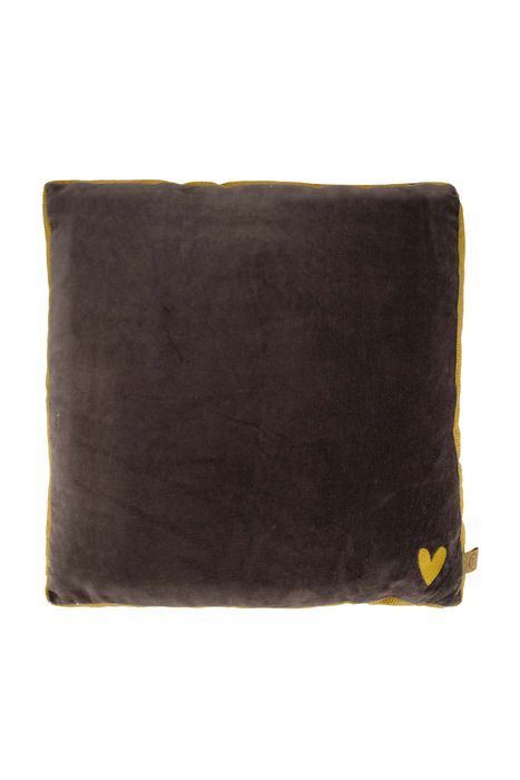 Zusss kussen velvet met brede rand 45x45cm antracietgrijs/oker