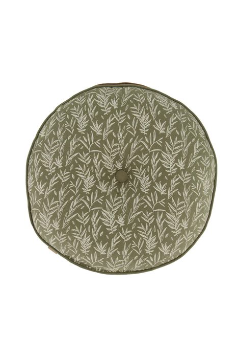 Zusss matraskussen bladprint Ø40x5cm olijfgroen