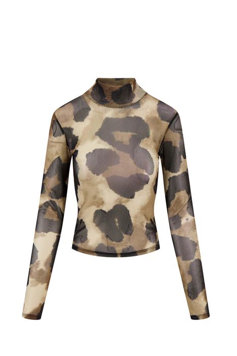 Zusss mesh top met print zwart / ecru