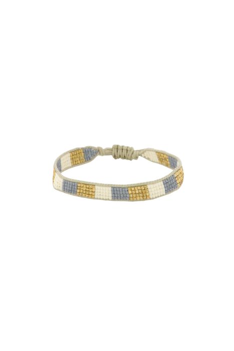 Zusss miyuki armbandje streepje grijsblauw/goud/wit