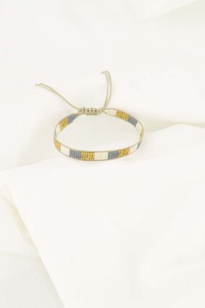 miyuki armbandje streepje grijsblauw/goud/wit