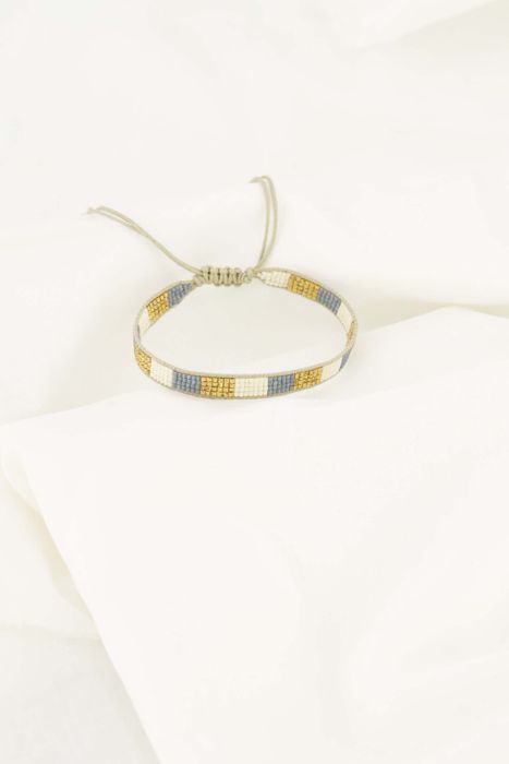 Zusss miyuki armbandje streepje grijsblauw/goud/wit
