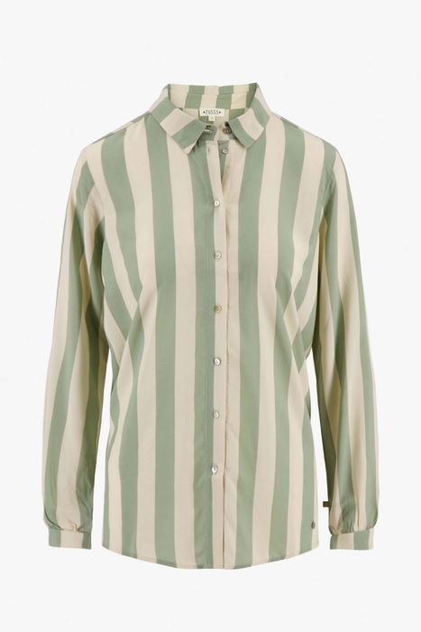 Zusss oversized blouse met streep saliegroen/ecru
