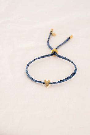 touw armbandje met hartje donkerblauw