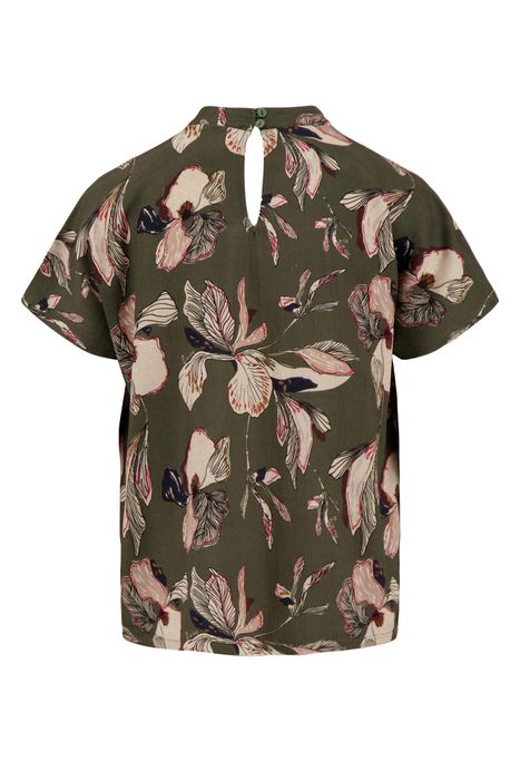 Zusss turtle top met iris bloemen print donkergroen