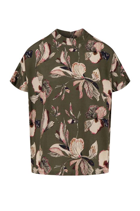 Zusss turtle top met iris bloemen print donkergroen