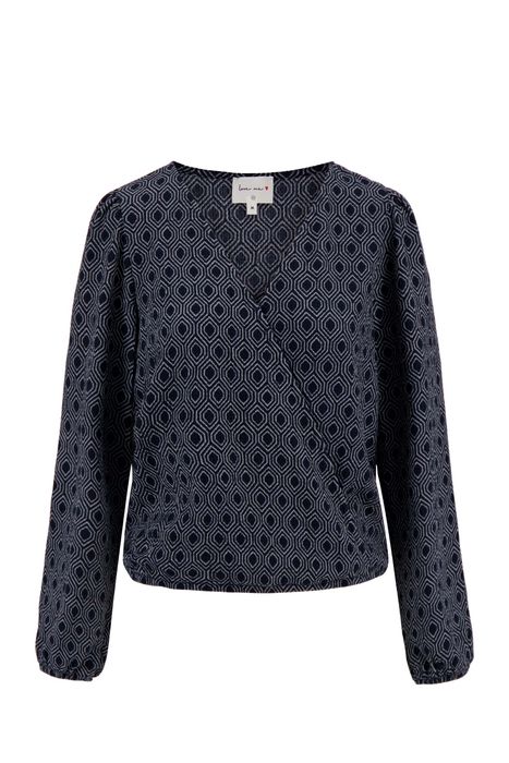 Zusss wikkeltop met blockprint donkerblauw grijs